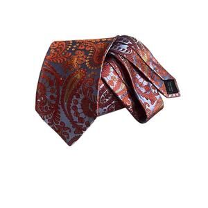 Massimo Ferre Paisley Blue Orange 100% Silk Hand Made Tie.